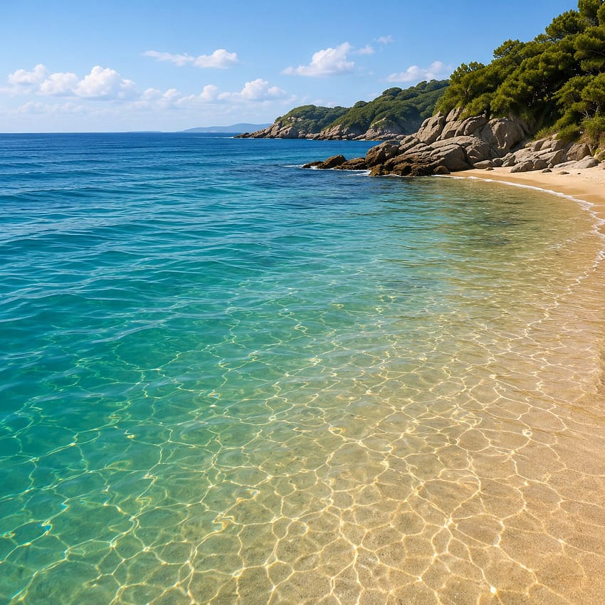 Agua clara en una playa con cambio de color y visibilidad del fondo