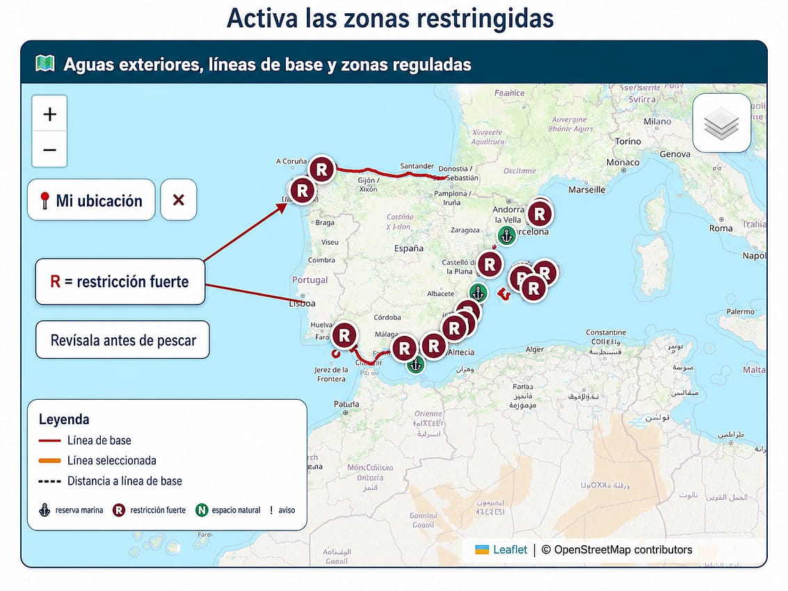 zonas restringidas y reservas integrales marcadas en el mapa para pesca recreativa marítima
