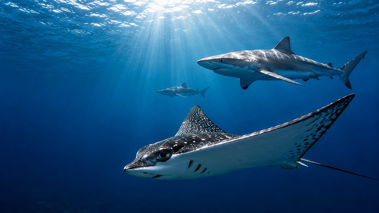 captura prohibida de rayas y tiburones