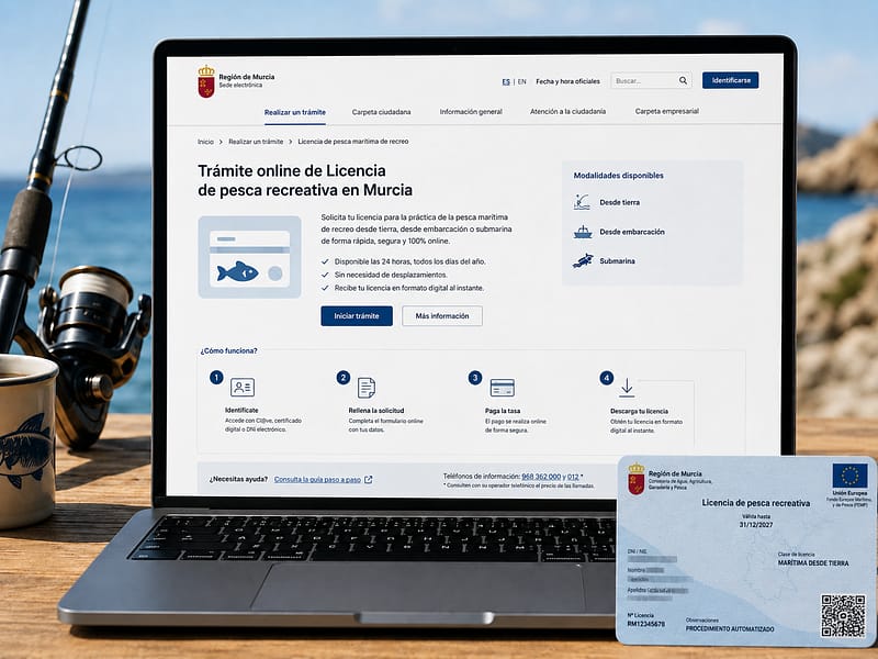 Trámite online de la licencia de pesca marítima recreativa en la Región de Murcia