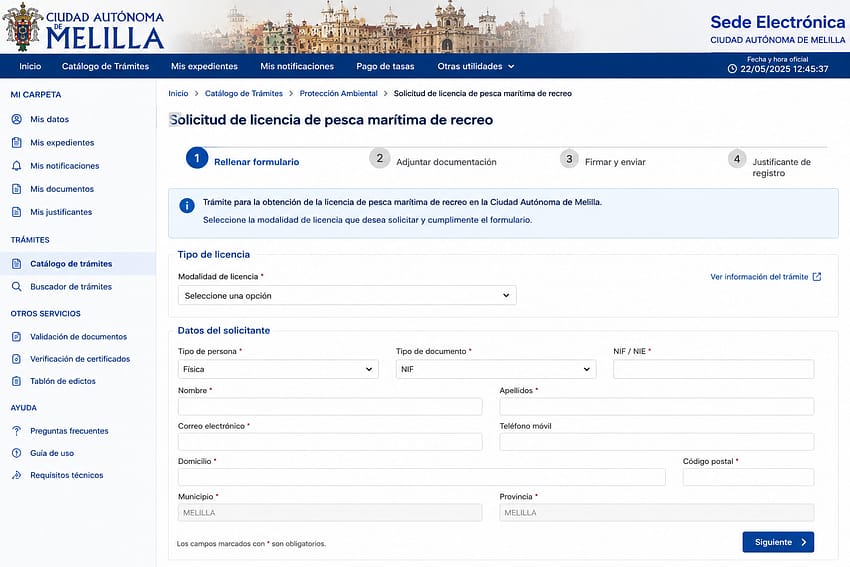 Trámite online de la licencia de pesca recreativa en Melilla