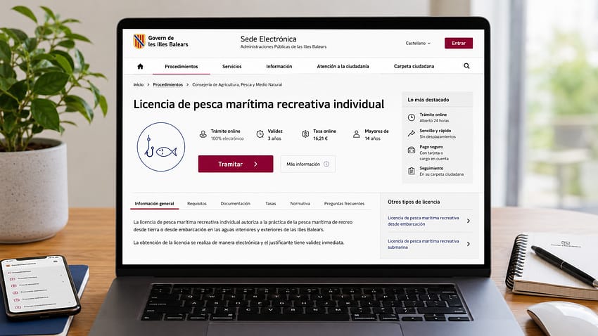 Trámite online de la licencia de pesca marítima recreativa en Illes Balears